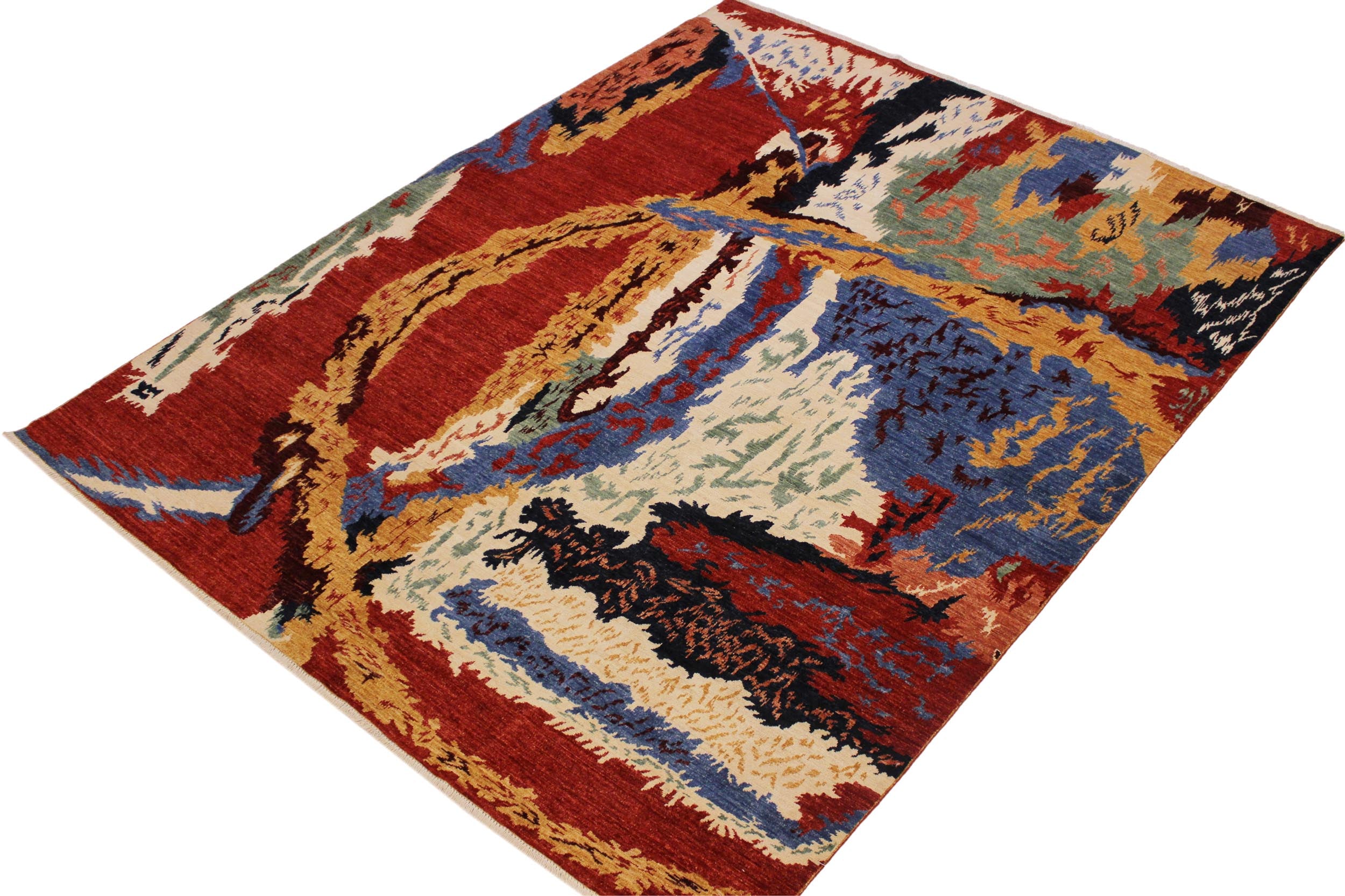 handmade Modern Kafkaz Red Ivory Hand Knotted RECTANGLE 100% WOOL area rug 8' x 10'