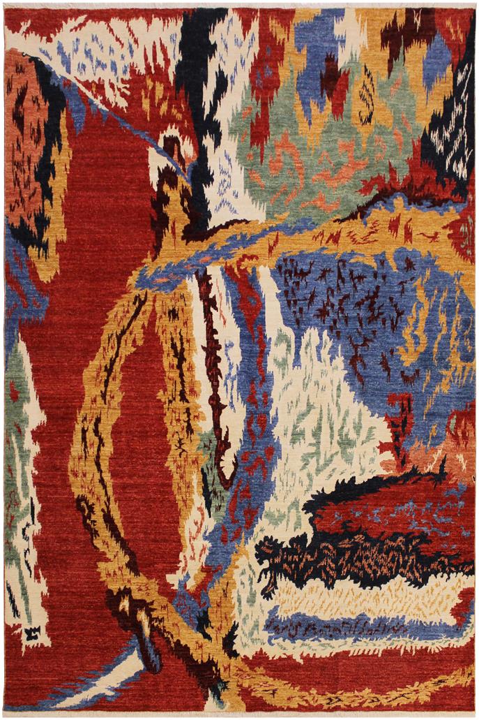 handmade Modern Kafkaz Red Ivory Hand Knotted RECTANGLE 100% WOOL area rug 8X10