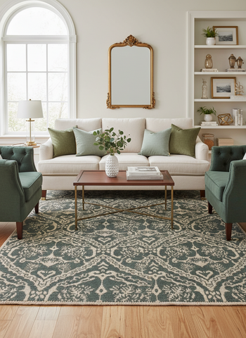 Modern Nabila Grey/Ivory Wool&Silk Rug - 4'0''X5'11''