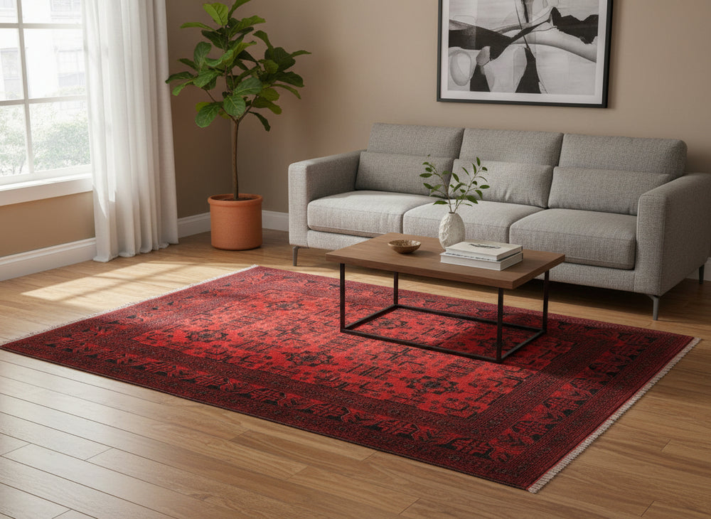 handmade Tribal Biljik Khal Mohammadi Drk. Red Black Hand Knotted RECTANGLE 100% WOOL area rug 6x8