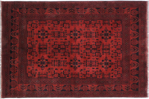 handmade Geometric Khal Muhamm Drk. Red Black Hand Knotted RECTANGLE 100% WOOL area rug 6' x 8'