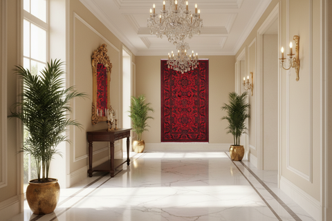 handmade Geometric Khal Muhamm Drk. Red Black Hand Knotted RUNNER 100% WOOL area rug 3' x 10'