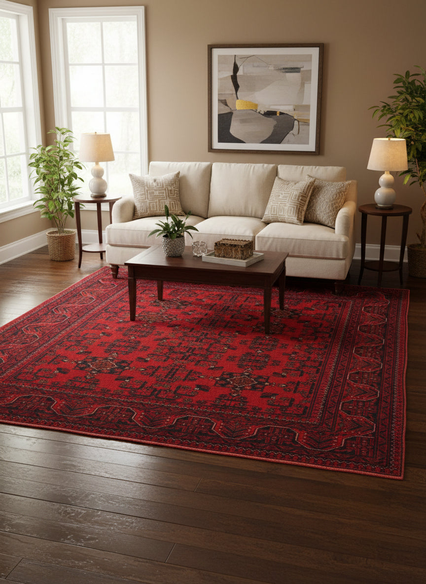 handmade Tribal Biljik Khal Mohammadi Red Blue Hand Knotted RECTANGLE 100% WOOL area rug 5x6