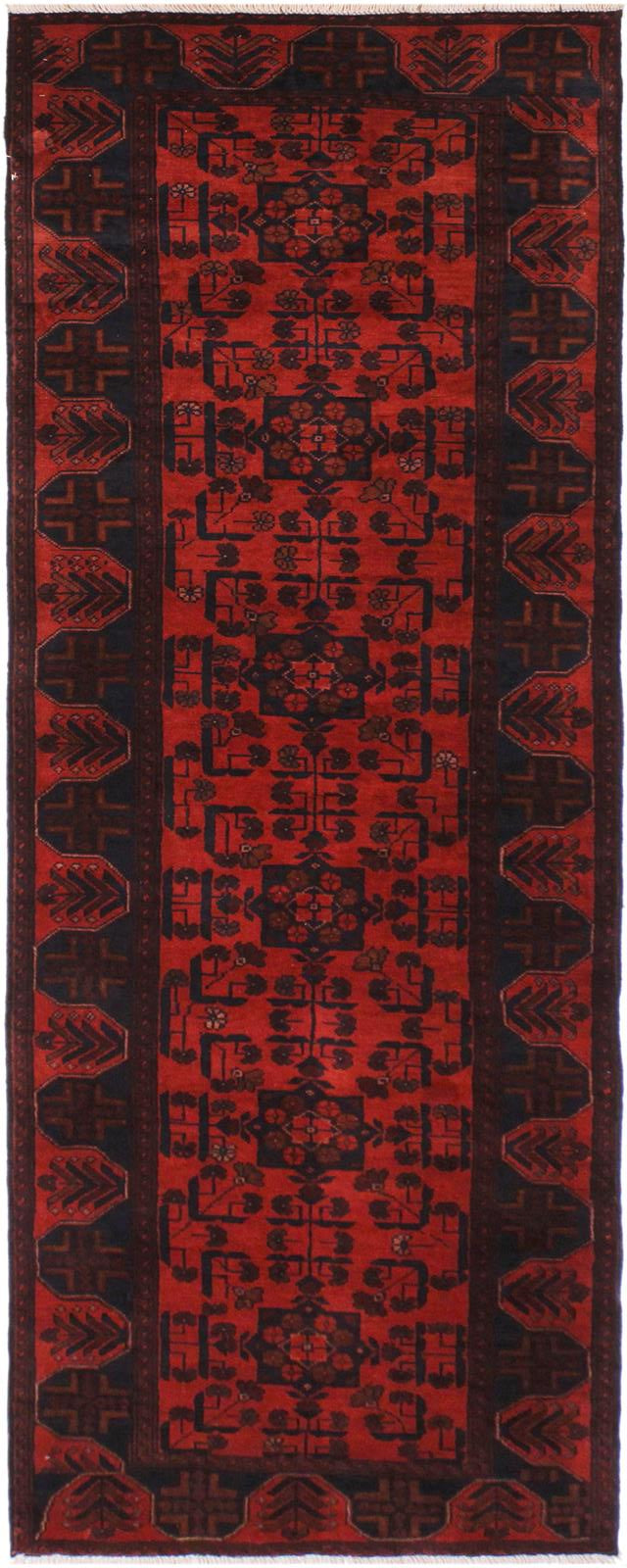 handmade Tribal Biljik Khal Mohammadi Drk. Red Black Hand Knotted RUNNER 100% WOOL Runner 3x10