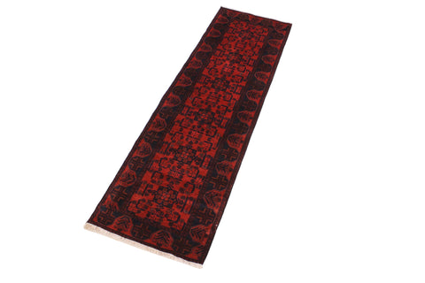 handmade Tribal Biljik Khal Mohammadi Drk. Red Black Hand Knotted RUNNER 100% WOOL Runner 3x10