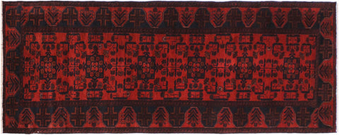 handmade Geometric Khal Muhamm Drk. Red Black Hand Knotted RUNNER 100% WOOL area rug 3' x 10'