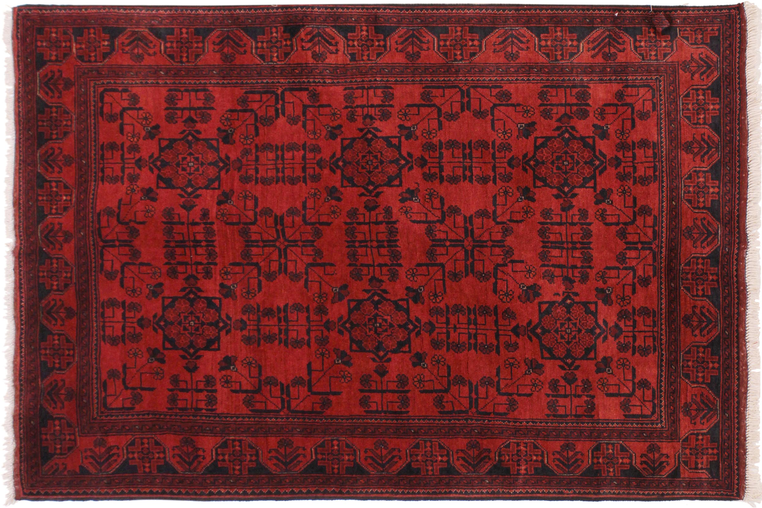 handmade Geometric Khal Muhamm Drk. Red Black Hand Knotted RECTANGLE 100% WOOL area rug 4x6