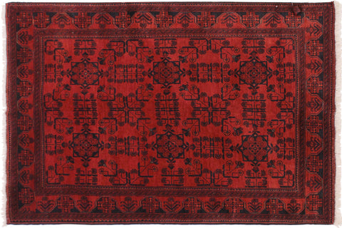handmade Geometric Khal Muhamm Drk. Red Black Hand Knotted RECTANGLE 100% WOOL area rug 4x6