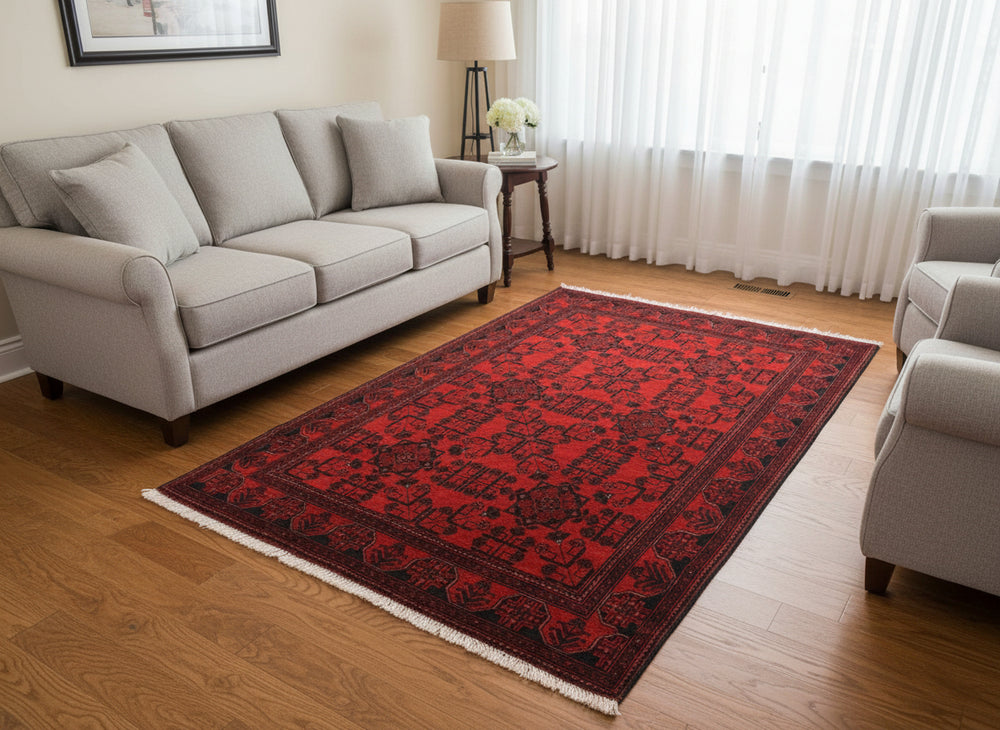 handmade Tribal Biljik Khal Mohammadi Drk. Red Black Hand Knotted RECTANGLE 100% WOOL area rug 4x6