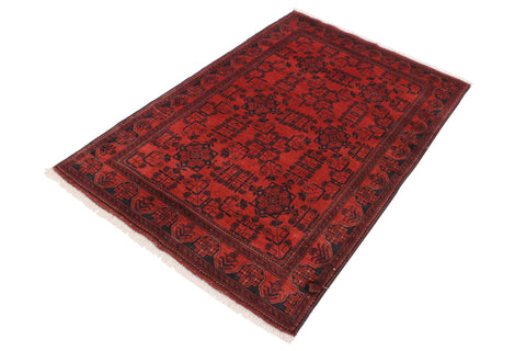 handmade Geometric Khal Muhamm Drk. Red Black Hand Knotted RECTANGLE 100% WOOL area rug 4x6