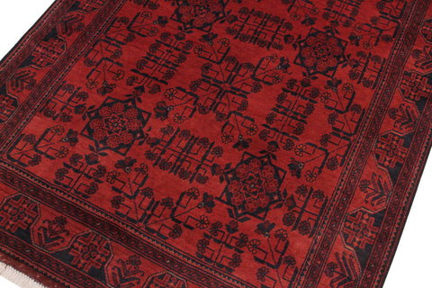 handmade Geometric Khal Muhamm Drk. Red Black Hand Knotted RECTANGLE 100% WOOL area rug 4x6