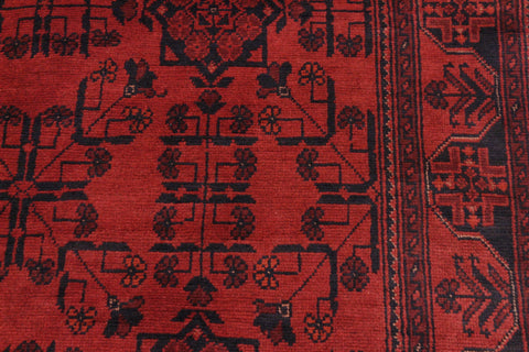 handmade Geometric Khal Muhamm Drk. Red Black Hand Knotted RECTANGLE 100% WOOL area rug 4x6