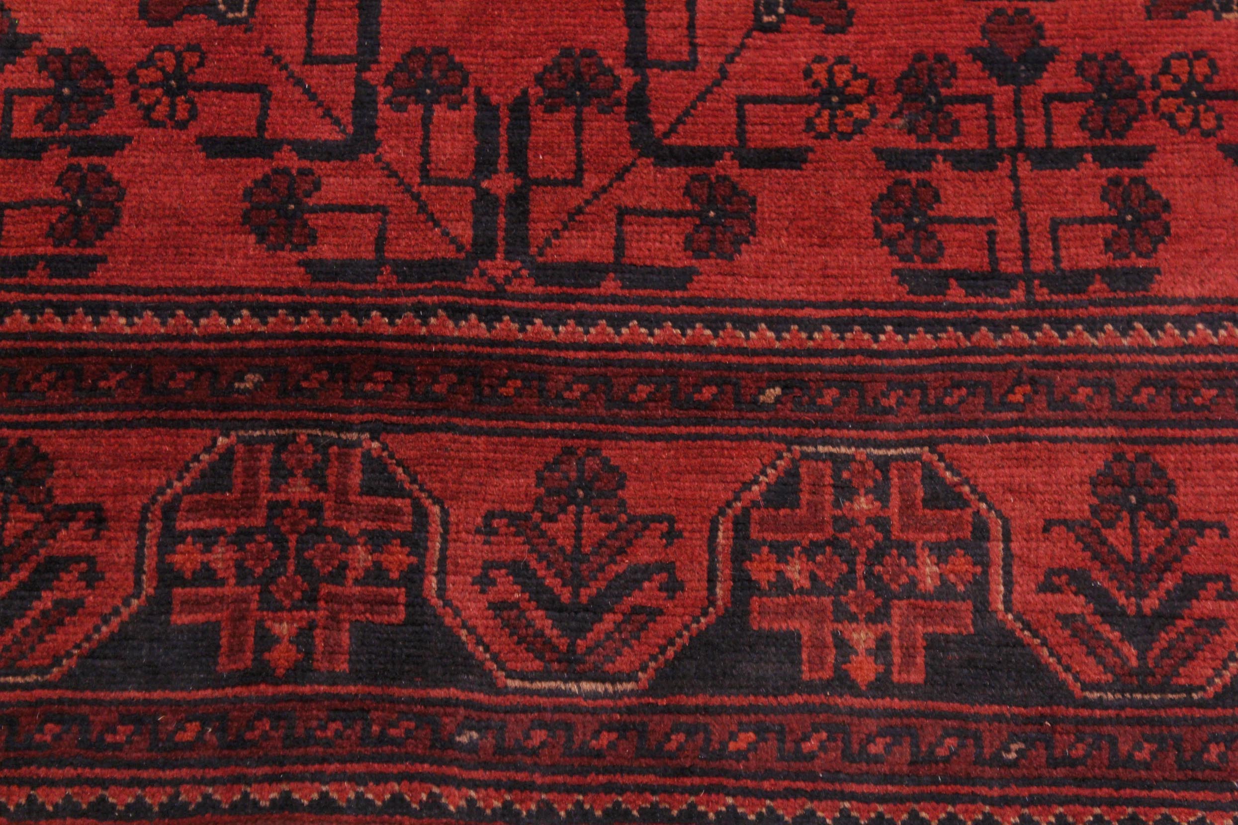 handmade Geometric Khal Muhamm Drk. Red Black Hand Knotted RECTANGLE 100% WOOL area rug 4x6
