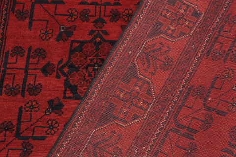 handmade Geometric Khal Muhamm Drk. Red Black Hand Knotted RECTANGLE 100% WOOL area rug 4x6