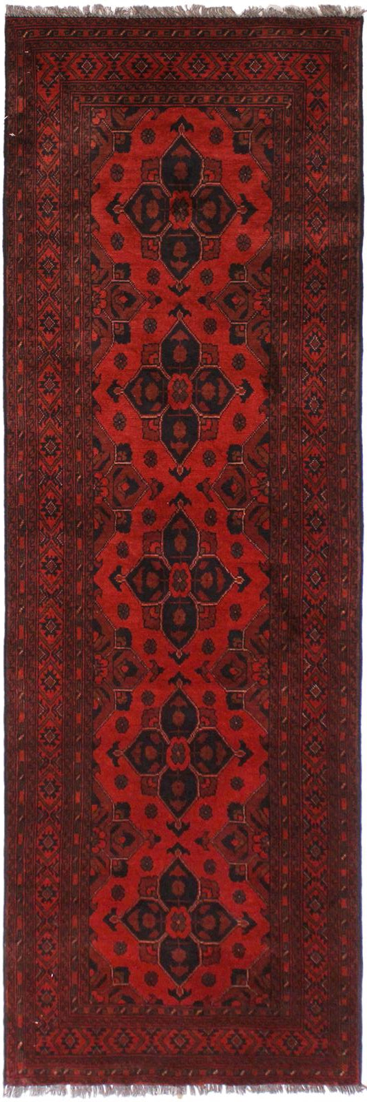 handmade Tribal Biljik Khal Mohammadi Drk. Red Black Hand Knotted RUNNER 100% WOOL Runner 3x10