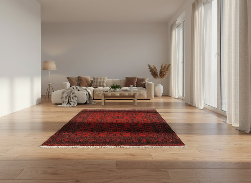 handmade Tribal Biljik Khal Mohammadi Drk. Red Black Hand Knotted RECTANGLE 100% WOOL area rug 4x6