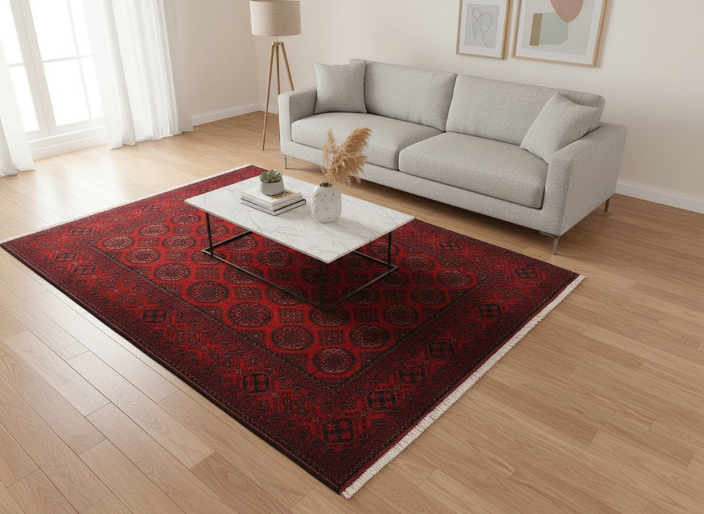 handmade Tribal Biljik Khal Mohammadi Drk. Red Black Hand Knotted RECTANGLE 100% WOOL area rug 4x6