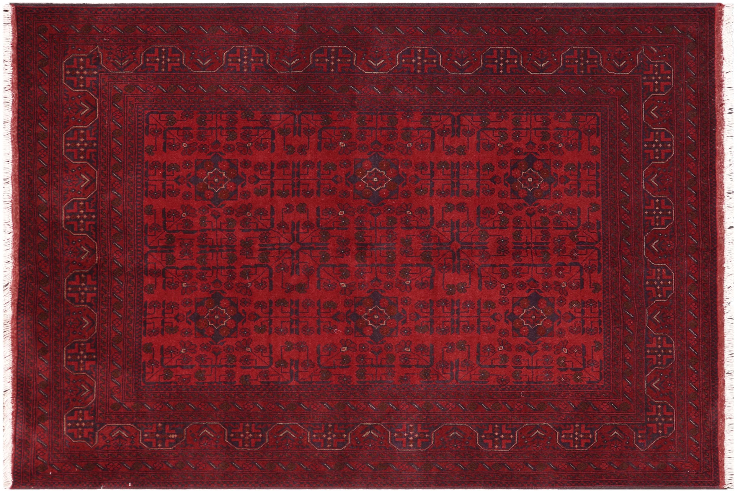 handmade Geometric Khal Muhamm Red Blue Hand Knotted RECTANGLE 100% WOOL area rug 5' x 7'