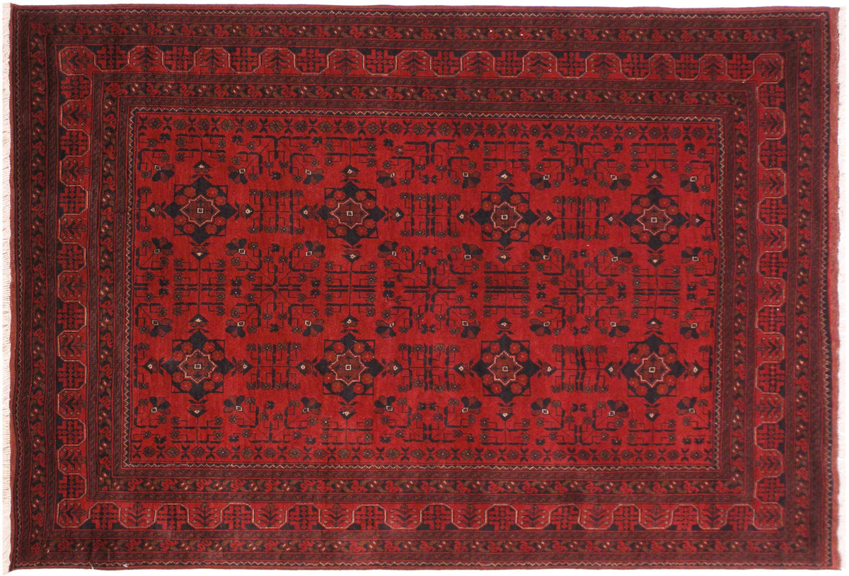 handmade Geometric Khal Muhamm Drk. Red Black Hand Knotted RECTANGLE 100% WOOL area rug 6' x 8'