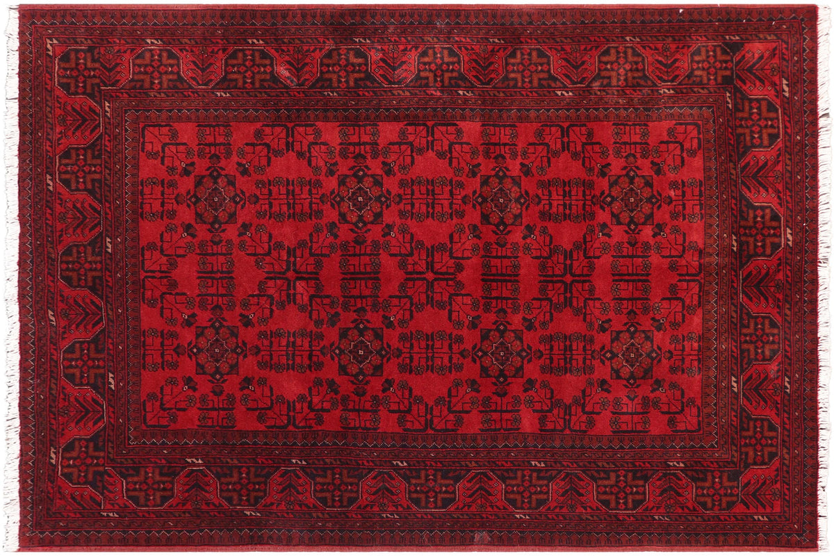 handmade Geometric Khal Muhamm Red Black Hand Knotted RECTANGLE 100% WOOL area rug 5' x 7'
