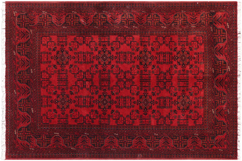 handmade Geometric Khal Muhamm Red Black Hand Knotted RECTANGLE 100% WOOL area rug 5' x 7'
