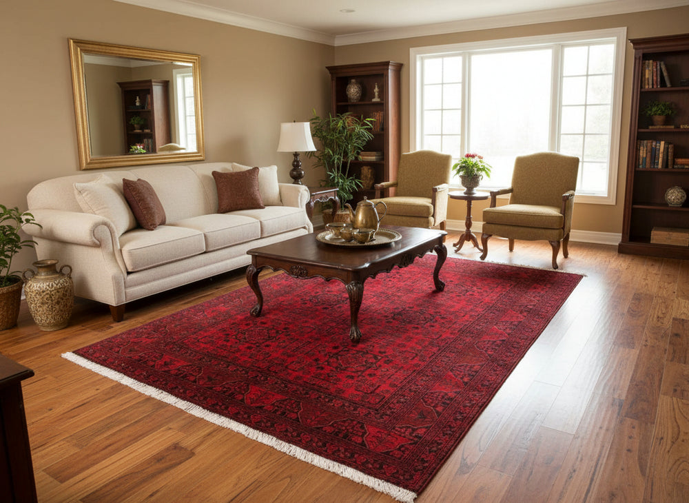 handmade Tribal Biljik Khal Mohammadi Red Black Hand Knotted RECTANGLE 100% WOOL area rug 5x6