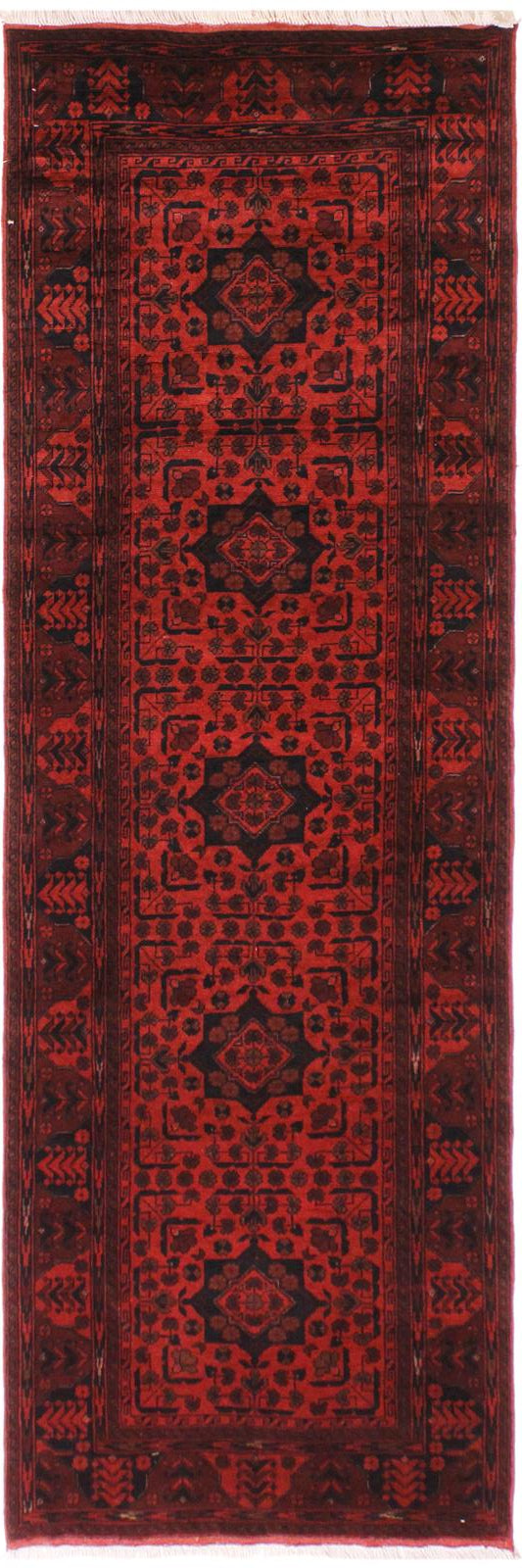 handmade Tribal Biljik Khal Mohammadi Drk. Red Black Hand Knotted RUNNER 100% WOOL Runner 3x10