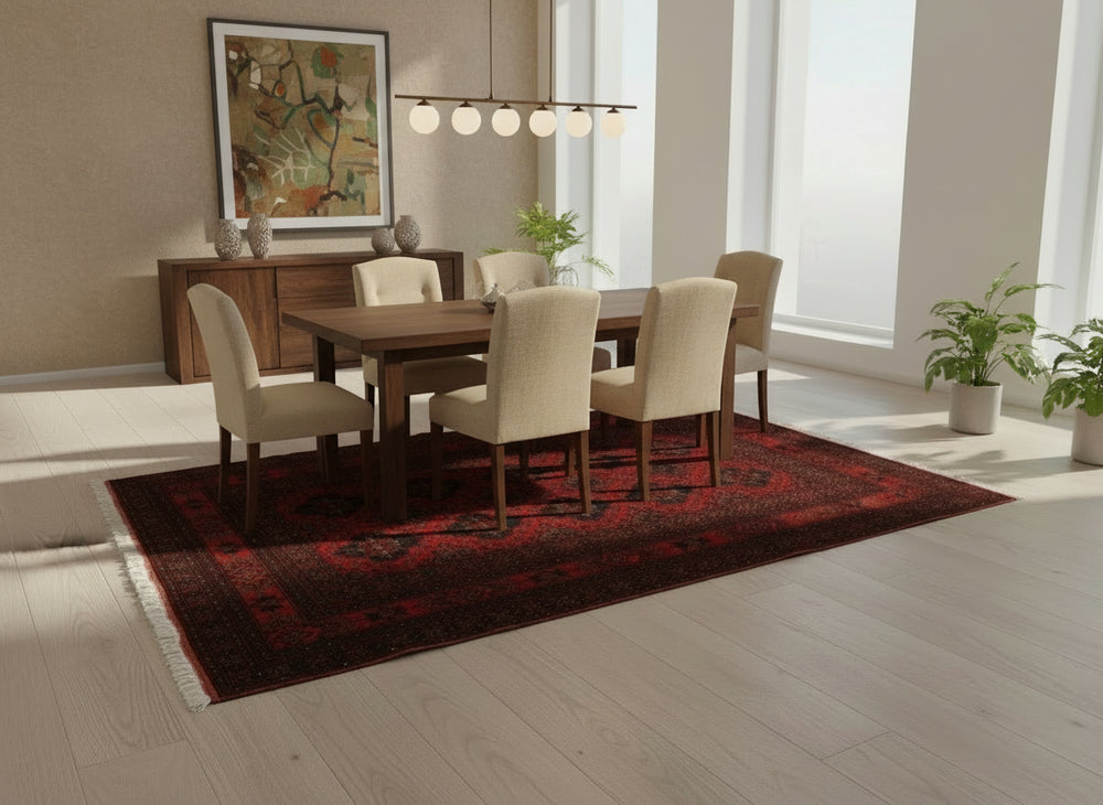 handmade Tribal Biljik Khal Mohammadi Drk. Red Black Hand Knotted RECTANGLE 100% WOOL area rug 4x7