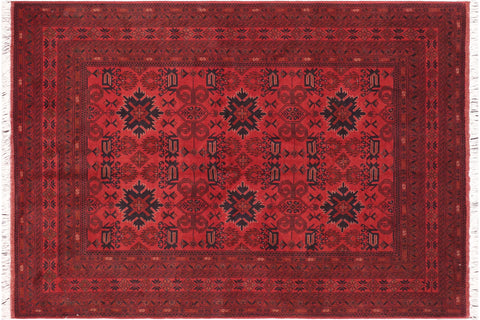 handmade Geometric Khal Muhamm Red Blue Hand Knotted RECTANGLE 100% WOOL area rug 6' x 8'