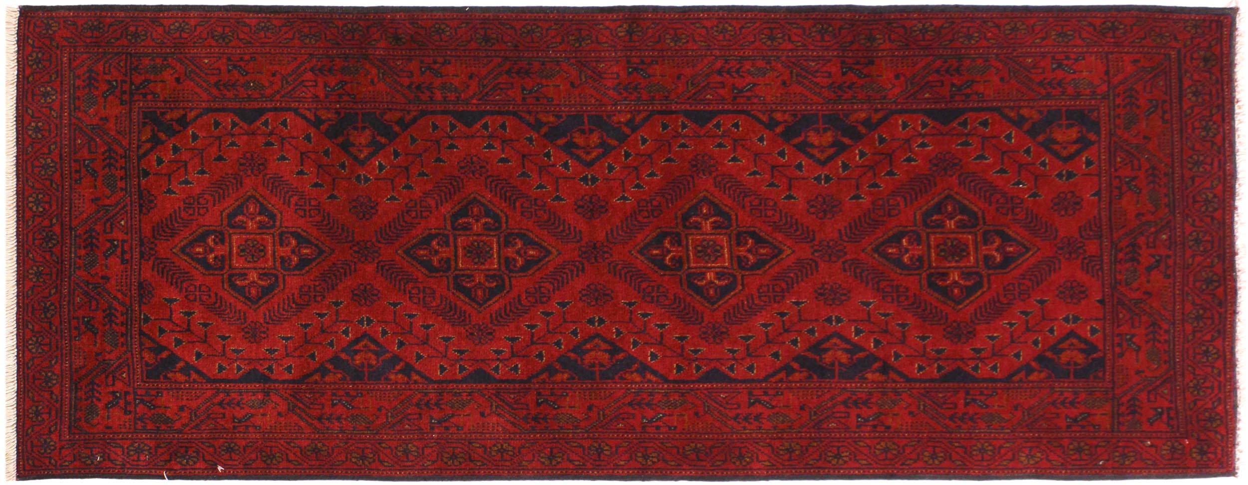handmade Geometric Khal Muhamm Drk. Red Black Hand Knotted RUNNER 100% WOOL area rug 3' x 6'