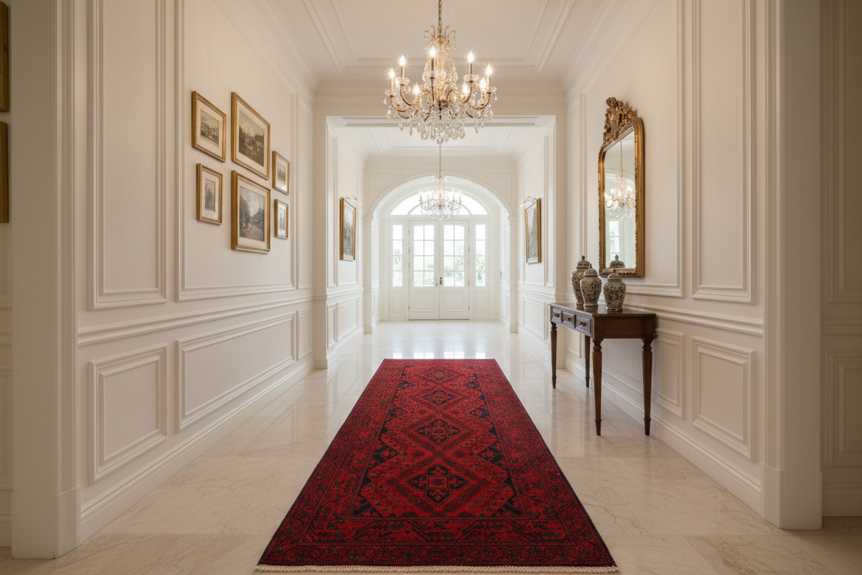handmade Geometric Khal Muhamm Drk. Red Black Hand Knotted RUNNER 100% WOOL area rug 3' x 6'