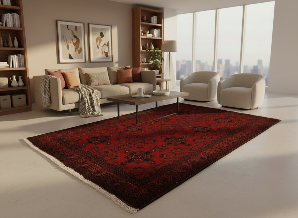 handmade Tribal Biljik Khal Mohammadi Drk. Red Black Hand Knotted RECTANGLE 100% WOOL area rug 4x6