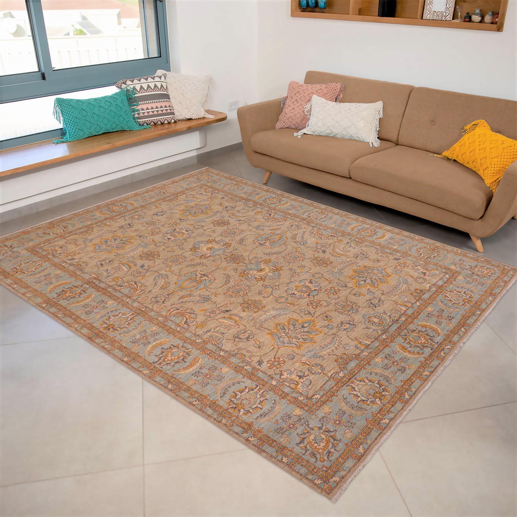 handmade Traditional Kafkaz Gray Blue Hand Knotted RECTANGLE 100% WOOL area rug 10x14