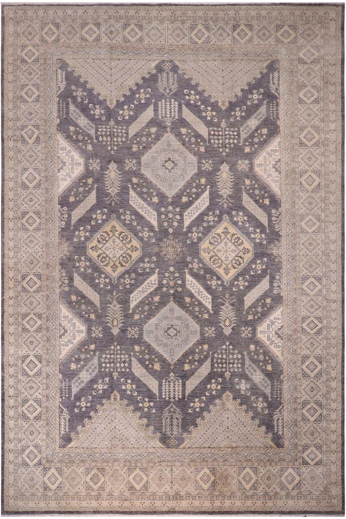 handmade Traditional Kafkaz Drk. Gray Ivory Hand Knotted RECTANGLE 100% WOOL area rug 12X17