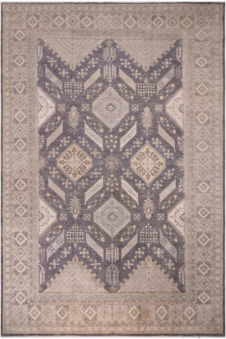 handmade Traditional Kafkaz Drk. Gray Ivory Hand Knotted RECTANGLE 100% WOOL area rug 12X17