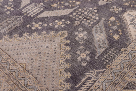 handmade Transitional Kafkaz Drk. Gray Ivory Hand Knotted RECTANGLE 100% WOOL area rug 12' x 17'