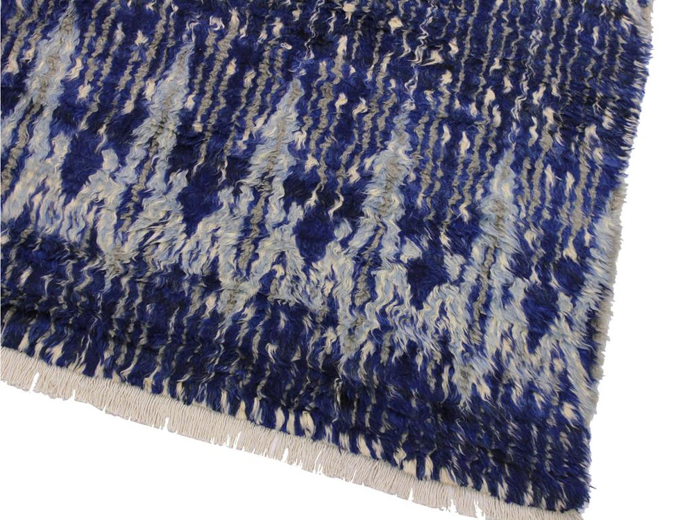 handmade Modern Moroccan Blue Ivory Hand Knotted RECTANGLE 100% WOOL area rug 8x10