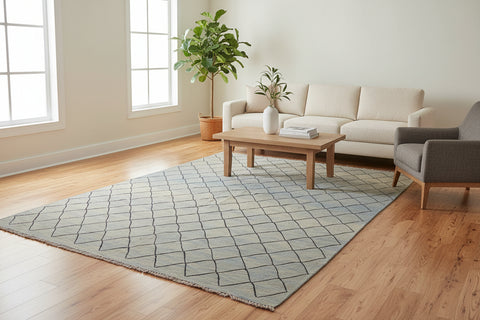 handmade Modern Kilim Lt. Blue Black Hand-Woven RECTANGLE 100% WOOL area rug 8 x 10