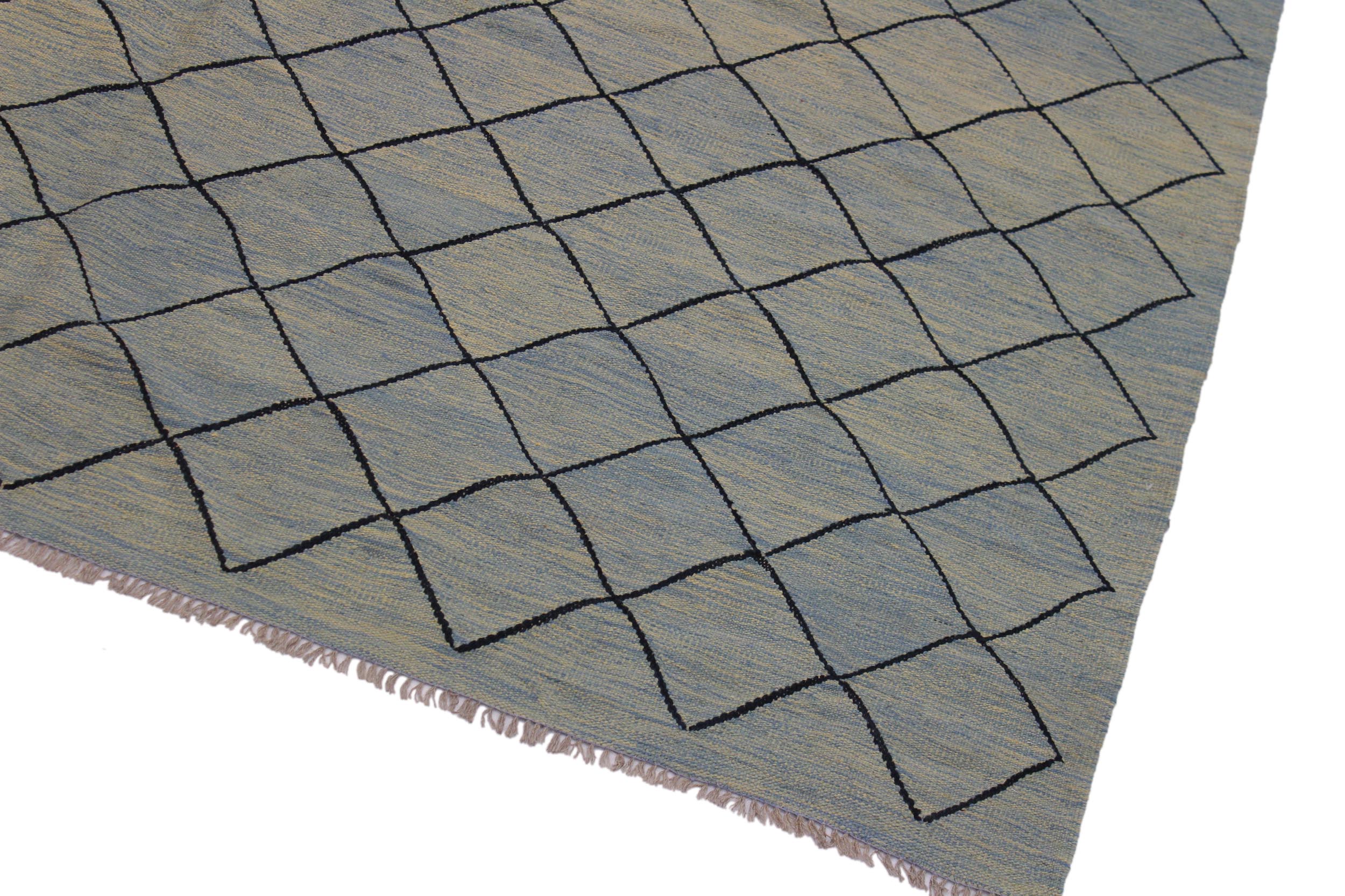 handmade Modern Kilim Lt. Blue Black Hand-Woven RECTANGLE 100% WOOL area rug 8 x 10