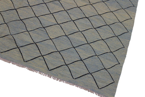handmade Modern Kilim Lt. Blue Black Hand-Woven RECTANGLE 100% WOOL area rug 8 x 10