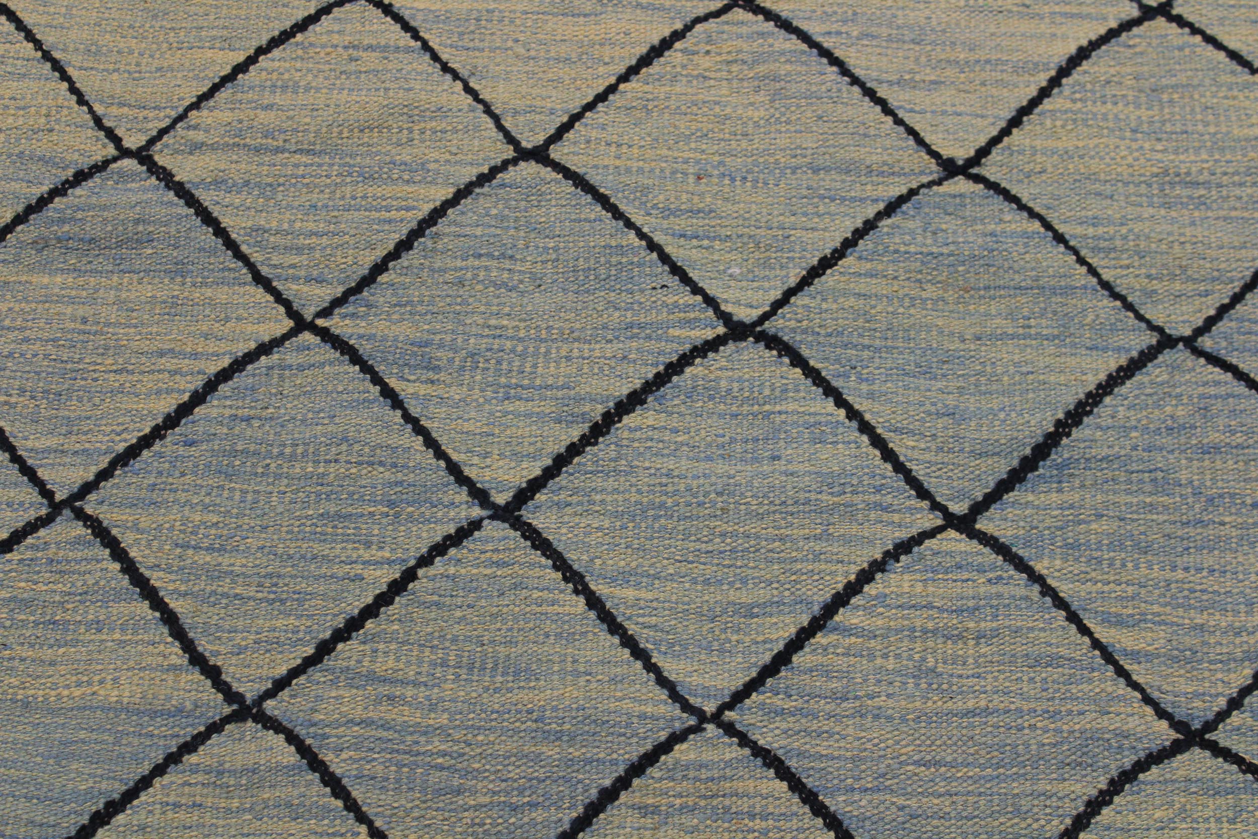 handmade Modern Kilim Lt. Blue Black Hand-Woven RECTANGLE 100% WOOL area rug 8 x 10