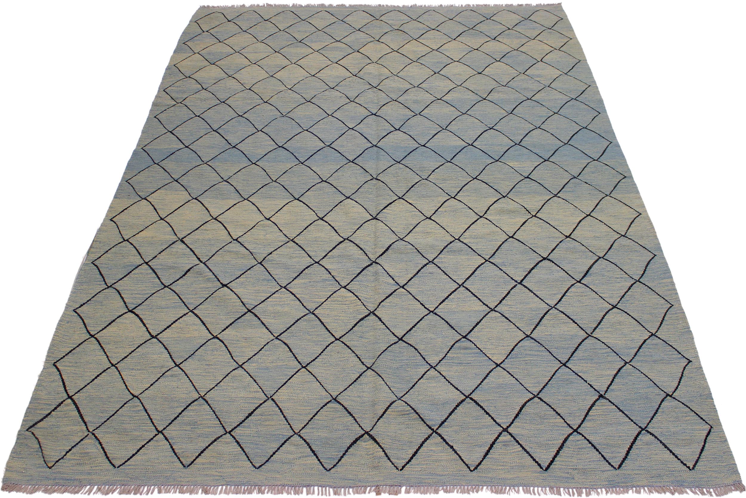handmade Modern Kilim Lt. Blue Black Hand-Woven RECTANGLE 100% WOOL area rug 8 x 10