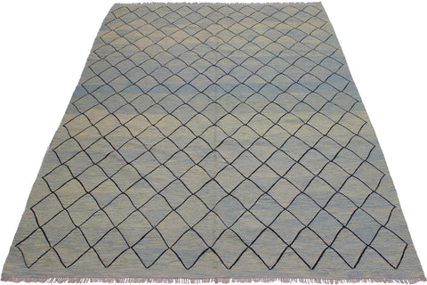 handmade Modern Kilim Lt. Blue Black Hand-Woven RECTANGLE 100% WOOL area rug 8 x 10