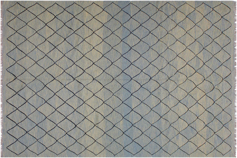 handmade Modern Kilim Lt. Blue Black Hand-Woven RECTANGLE 100% WOOL area rug 8 x 10