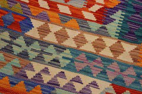 handmade Geometric Kilim Rust Blue Hand-Woven RECTANGLE 100% WOOL area rug 7 x 10
