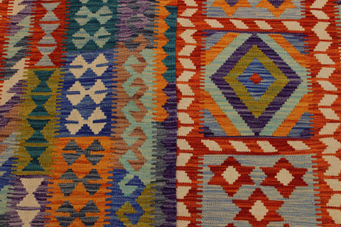handmade Geometric Kilim Rust Blue Hand-Woven RECTANGLE 100% WOOL area rug 7 x 10