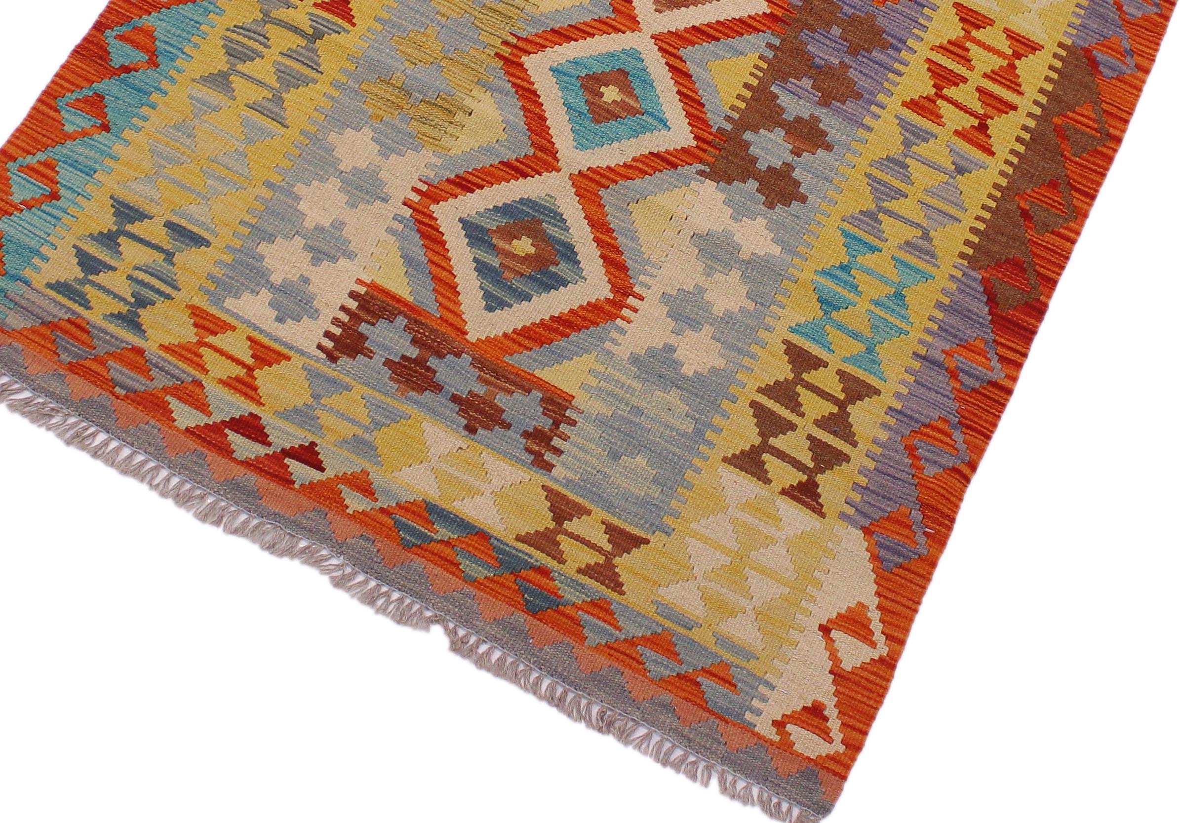 handmade Geometric Kilim Beige Gray Hand-Woven RECTANGLE 100% WOOL area rug 3' x 7'