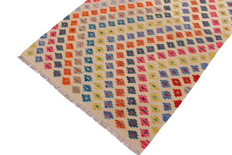 handmade Modern Kilim Ivory Pink Hand-Woven RECTANGLE 100% WOOL area rug 3x5