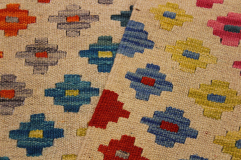handmade Modern Kilim Ivory Pink Hand-Woven RECTANGLE 100% WOOL area rug 3x5
