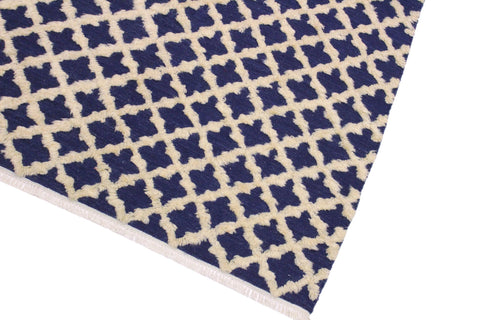 handmade Geometric Moroccan Hi Blue Ivory Hand Knotted RECTANGLE 100% WOOL area rug 4' x 6'